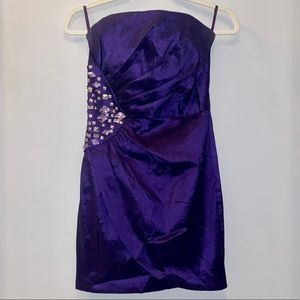 Cache Purple Rhinestone Strapless Mini Dress